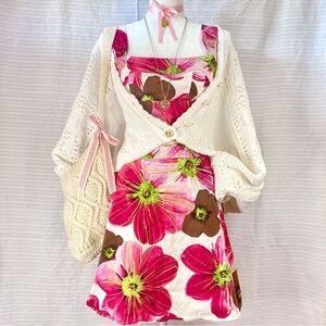 ♡ a line floral print mid length dress ♡